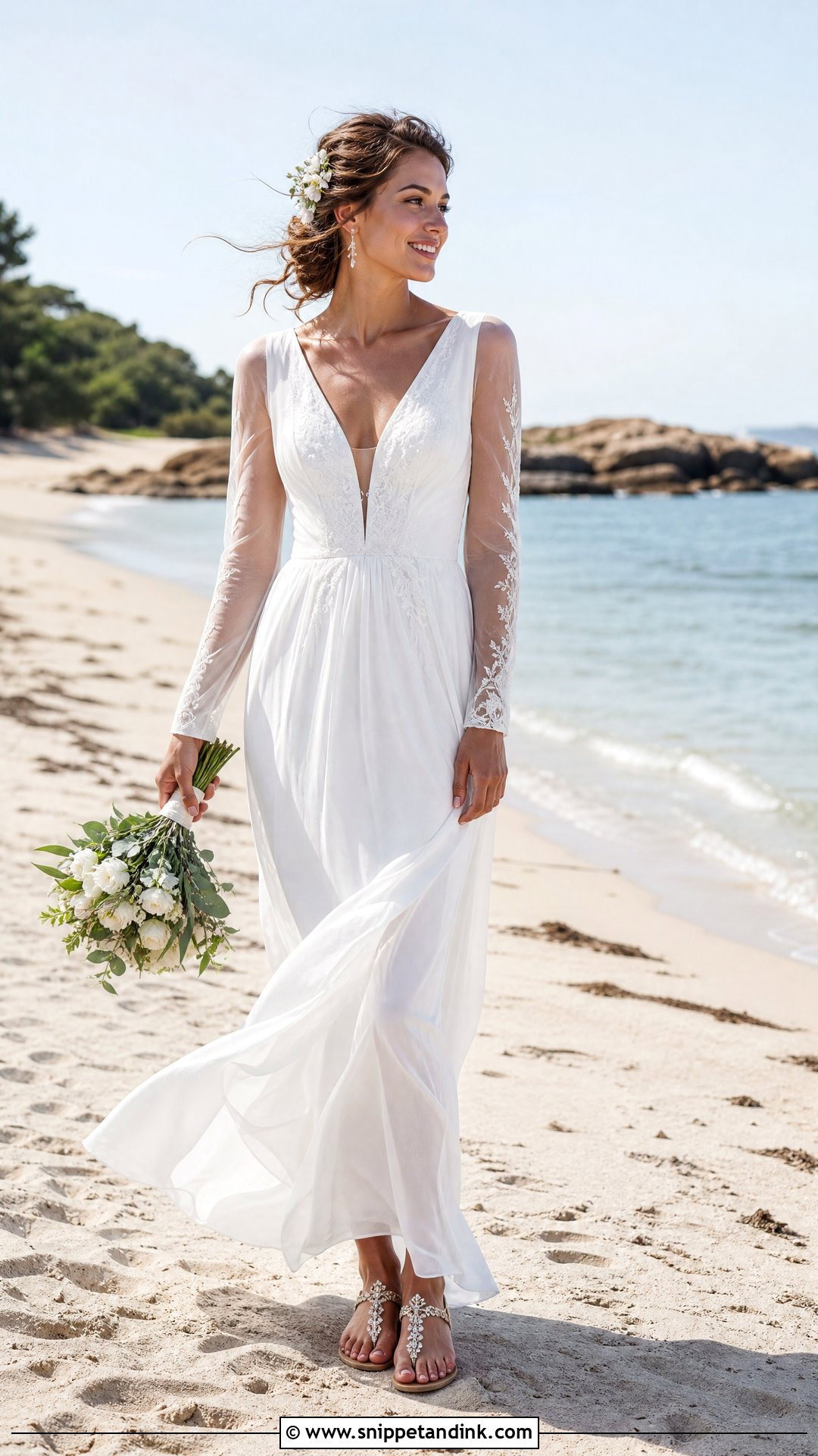 Beach V Neck Wedding Dress With Sleeves - Snippet and Ink - 20 V Neck Wedding Dress with Sleeves