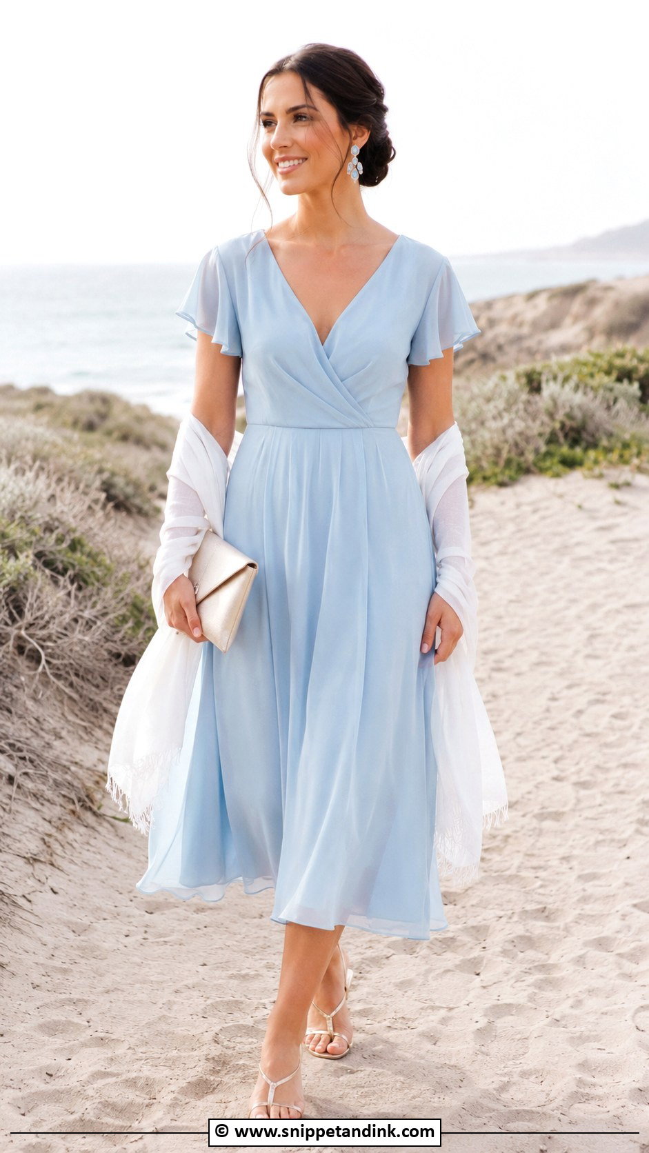 Beach Wedding Chiffon Midi Dress Outfit - Snippet and Ink - 25 Beach Wedding Attire Ideas