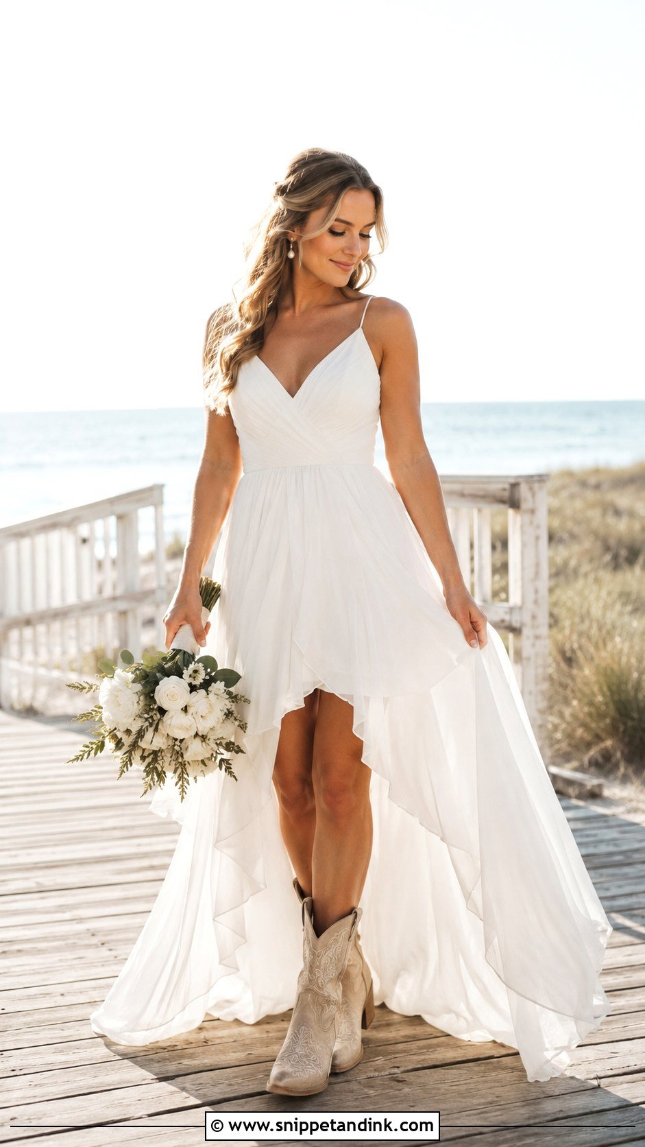 Beach Wedding Dress With Ankle Cowboy Boots - Snippet and Ink - 20 Bride Cowboy Boots Ideas