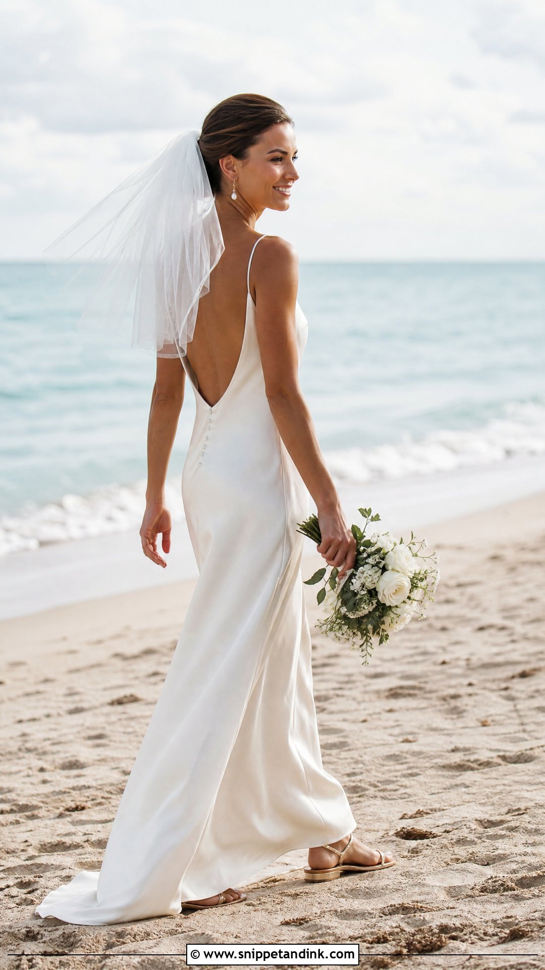 Beach Wedding Dress With Barely There Sandals - Snippet and Ink - 20 Jennifer Aniston Wedding Dress Ideas