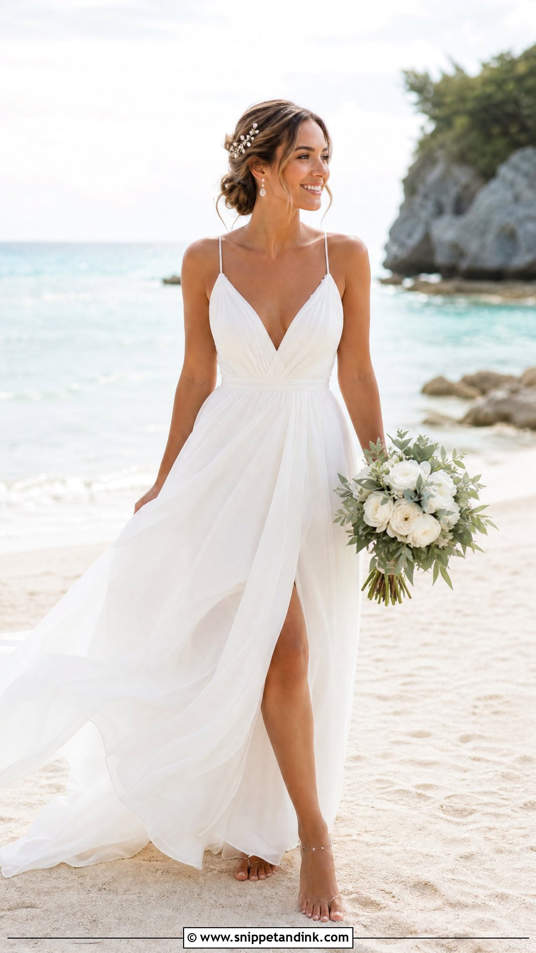 Beach Wedding Dress With Barely There Sandals - Snippet and Ink - 25 Gorgeous Wedding Dress Ideas