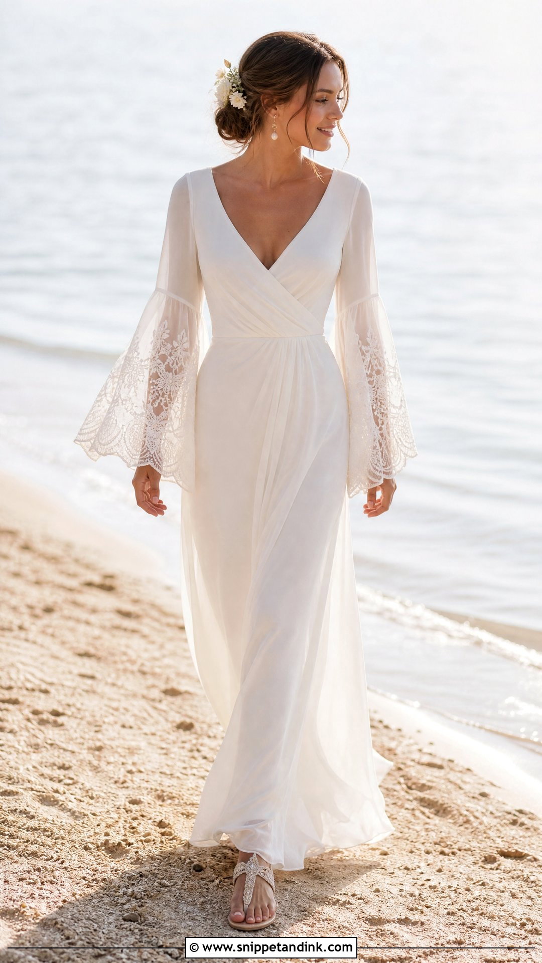 Beach Wedding Dress With Bell Sleeves - Snippet and Ink - 20 Wedding Dresses Flowy Sleeves