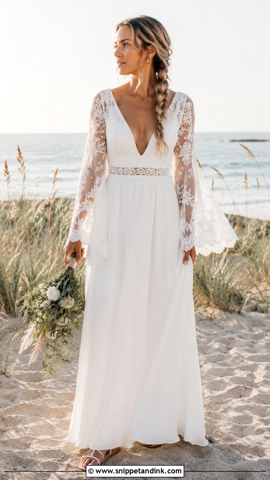 Beach Wedding Dress With Bell Sleeves - Snippet and Ink - 25 Beachy Wedding Dress Boho Ideas
