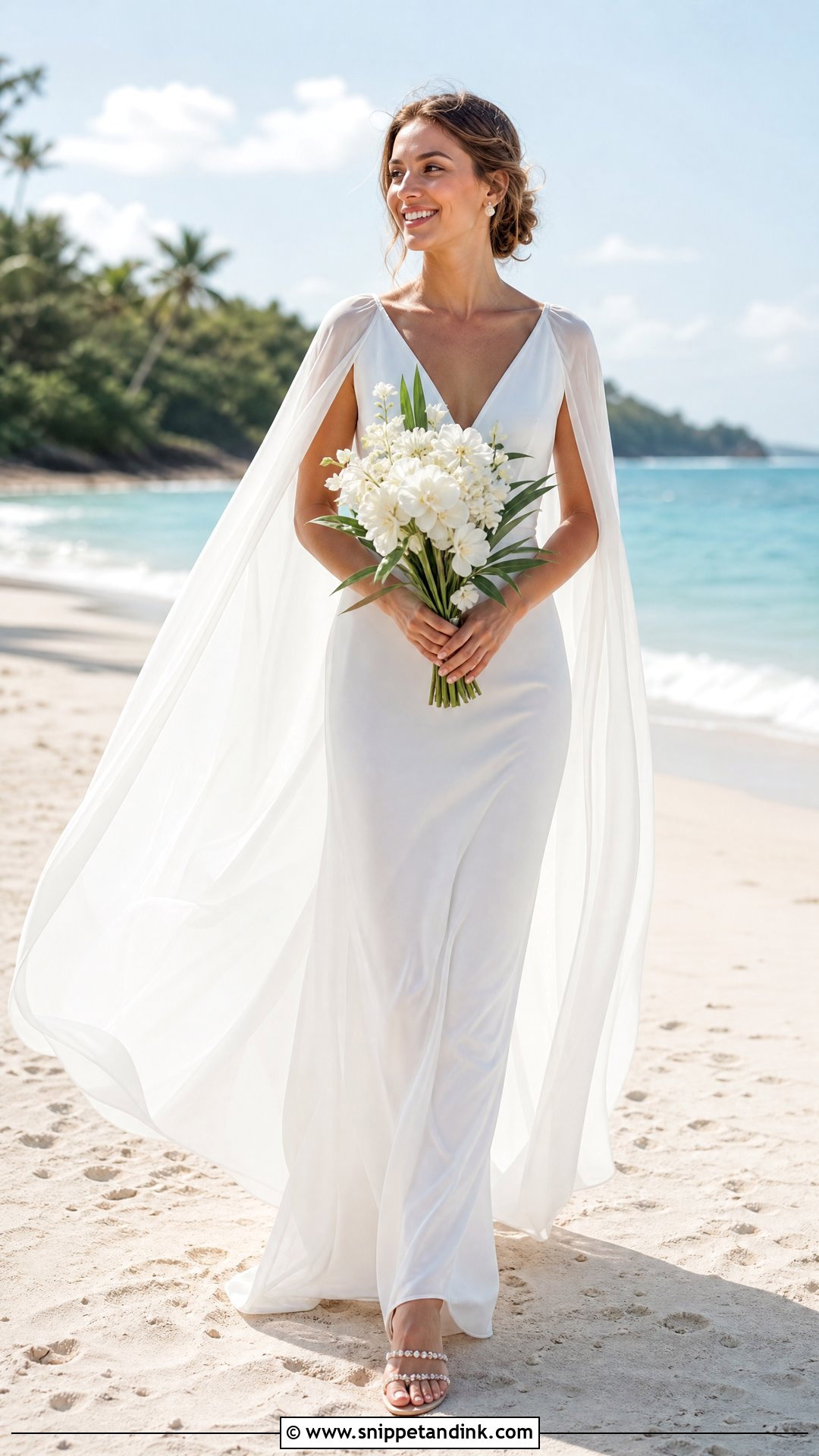 Beach Wedding Dress With Chiffon Cape Sleeves - Snippet and Ink - 20 Wedding Dress with Cape Sleeves