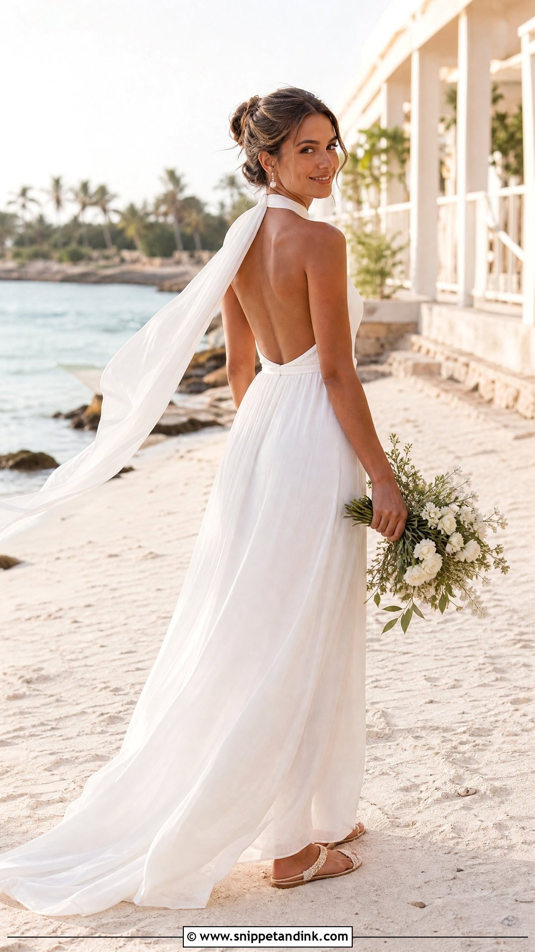 Beach Wedding Dress With Chiffon Neck Scarf - Snippet and Ink - 25 Neck Scarf Wedding Dress Ideas