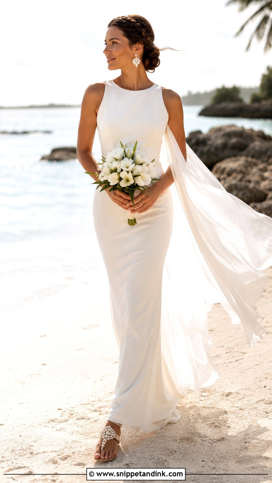 Beach Wedding Dress With Detachable Chiffon Cape - Snippet and Ink - 20 Detachable Cape Wedding Dress Ideas