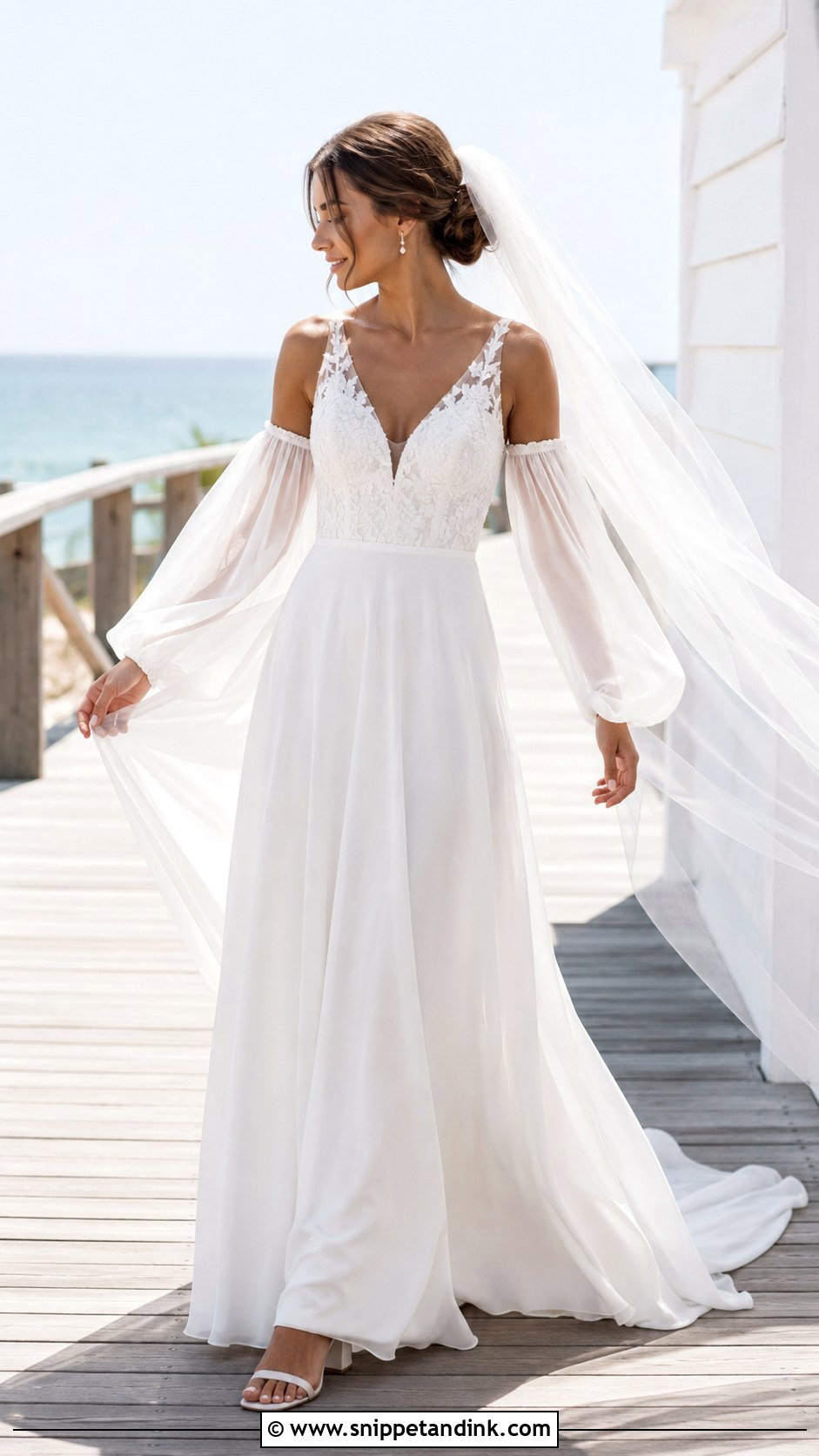 Beach Wedding Dress With Detachable Chiffon Sleeves - Snippet and Ink - 20 Wedding Dress with Detachable Sleeves