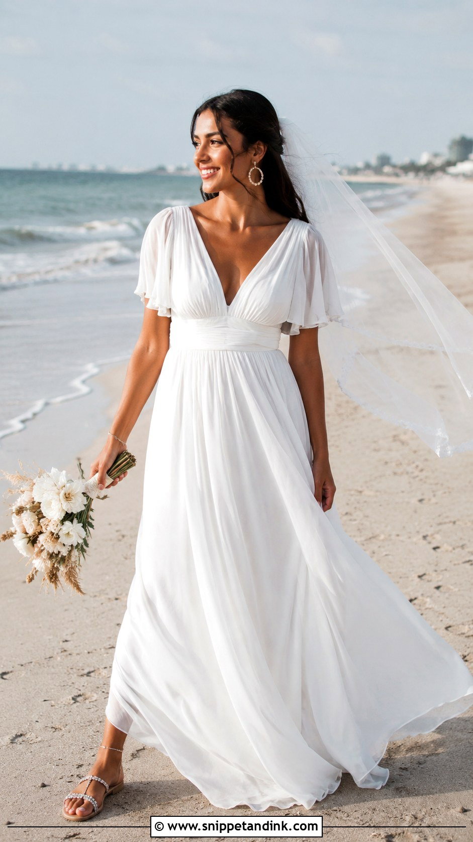 Beach Wedding Dress With Flutter Sleeves - Snippet and Ink - 20 Loose Wedding Dress Ideas