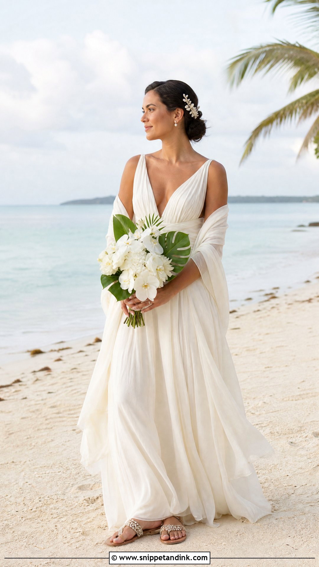 Beach Wedding Dress With Gauze Shawl - Snippet and Ink - 25 Wedding Dress with Shawl Ideas