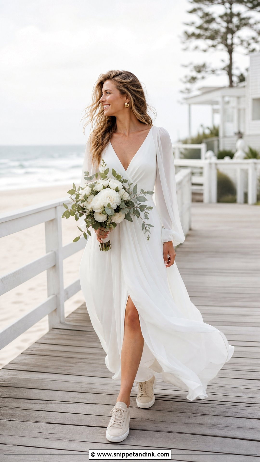 Beach Wedding Dress With Neutral Sneakers - Snippet and Ink - 20 Wedding Dress Sneakers Ideas