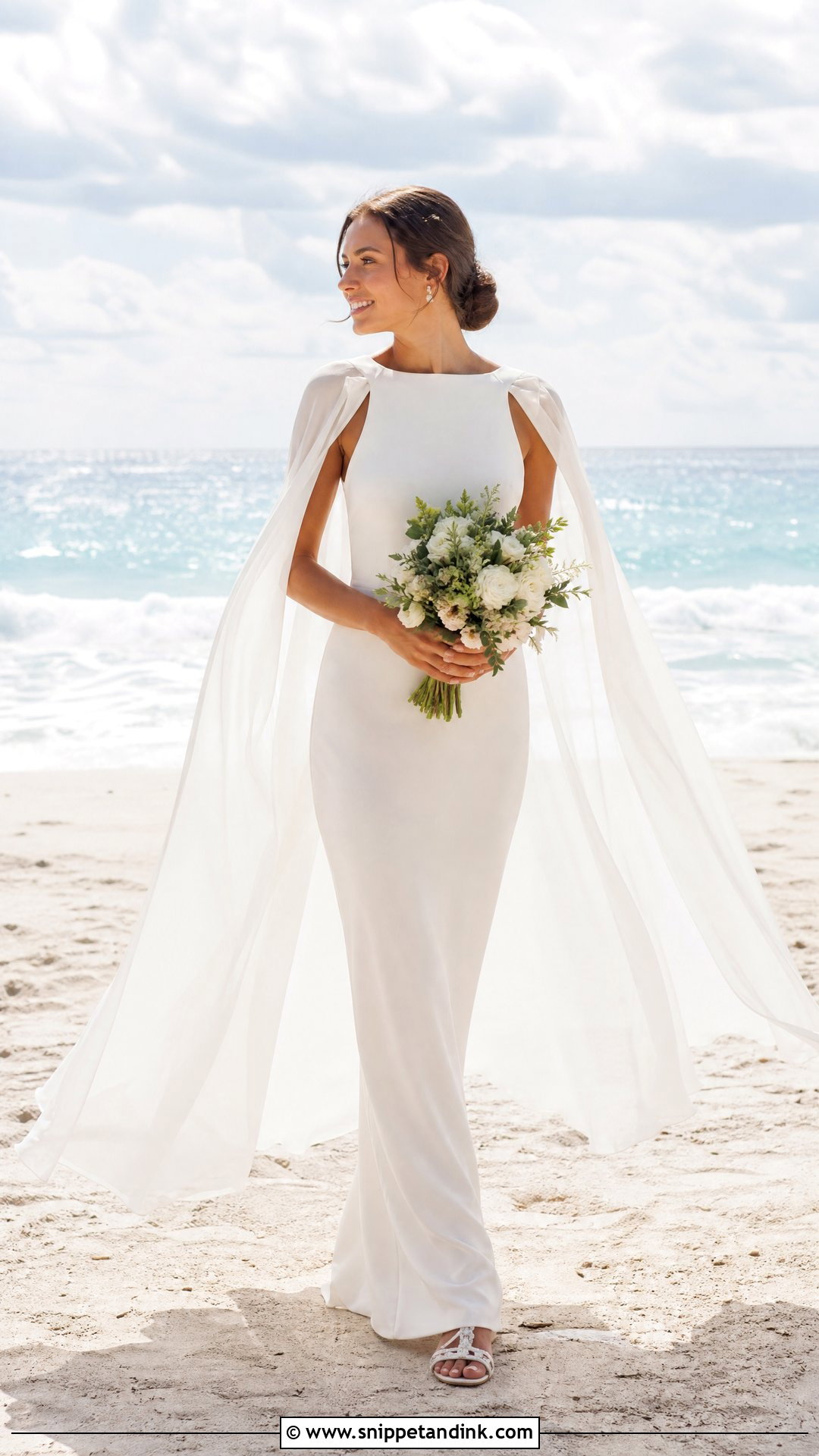 Beach Wedding Gown With Removable Chiffon Cape - Snippet and Ink - 25 Two Way Wedding Gown Ideas