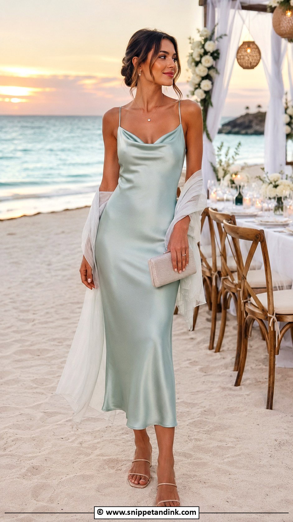 Beach Wedding Satin Slip Dress Outfit - Snippet and Ink - 25 Beach Wedding Attire Ideas