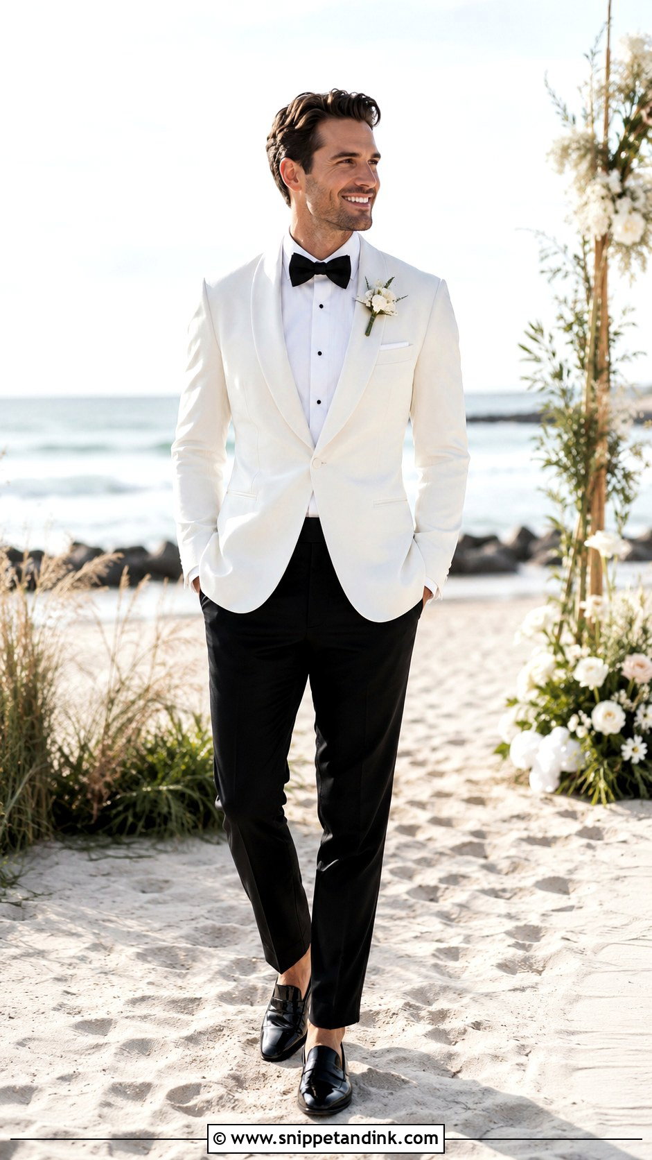 Beach Wedding Tuxedo Look - Snippet and Ink - 30 Tuxedo Wedding Ideas