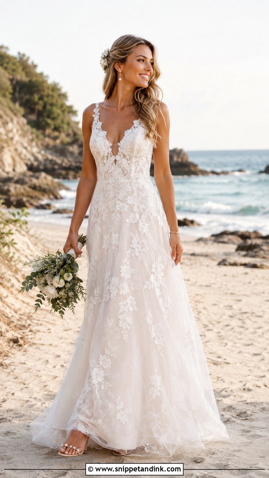 Beachy Lace A Line Wedding Dress - Snippet and Ink - 25 Beachy Wedding Dress Boho Ideas