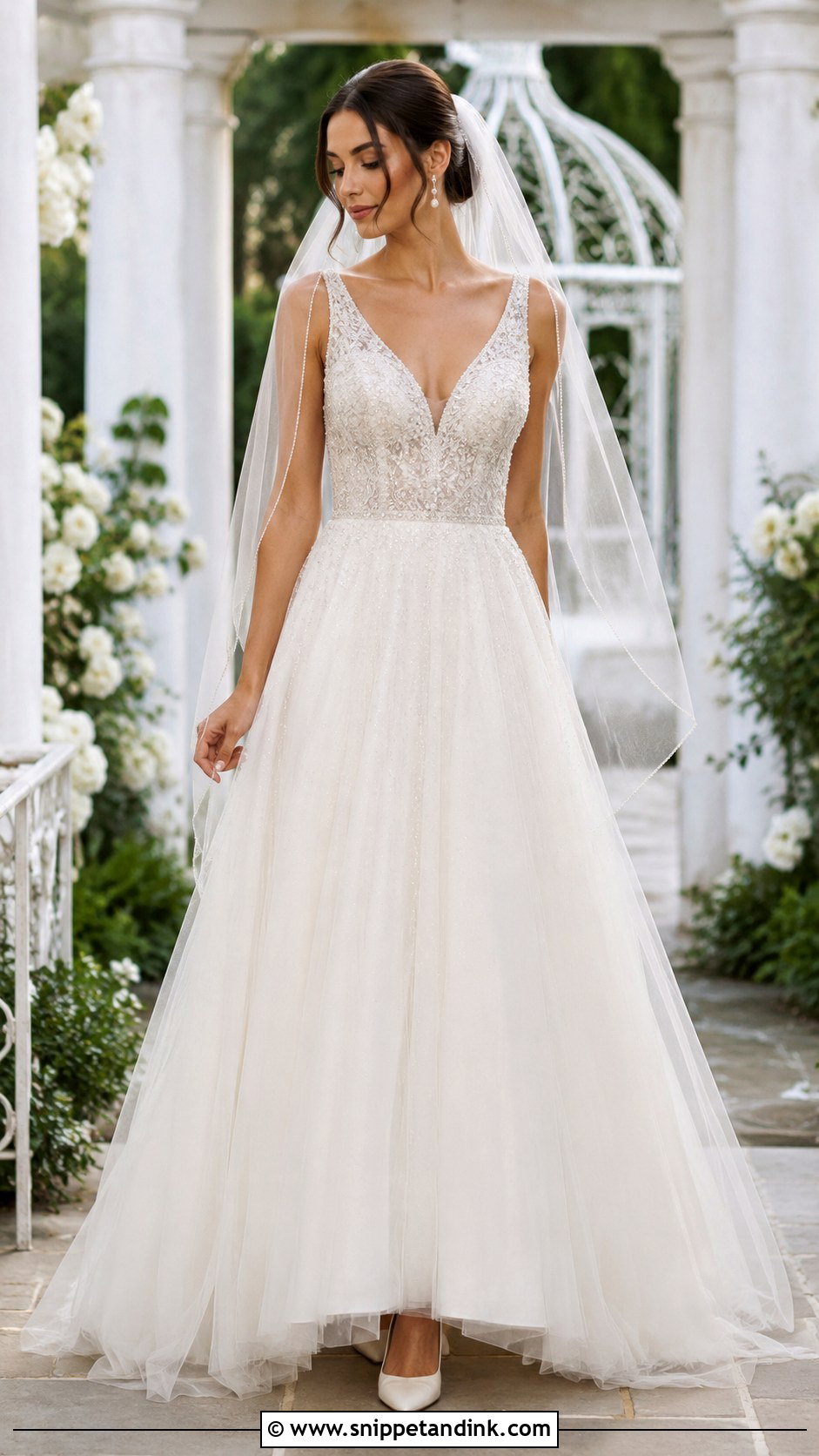 Beaded A Line Bridal Gown - Snippet and Ink - 20 Beaded Bridal Gown Ideas