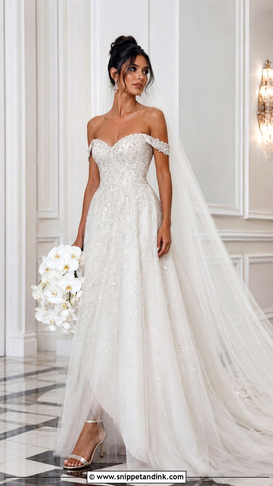 Beaded A Line Off the Shoulder Wedding Dress - Snippet and Ink - 20 A Line Wedding Dress Off the Shoulder Ideas
