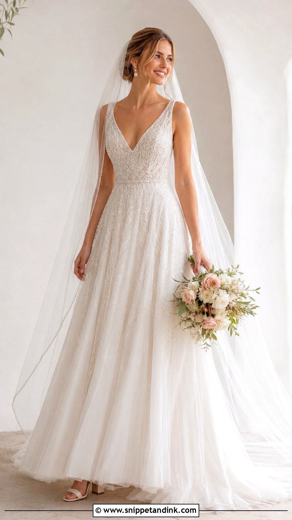 Beaded A Line Wedding Dress - Snippet and Ink - 25 Bling Wedding Dress Ideas