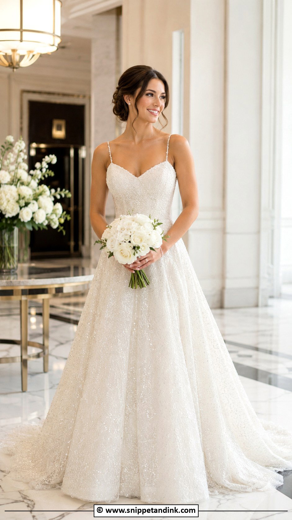 Beaded A Line Wedding Dress With Minimal Jewelry - Snippet and Ink - 30 Aline Wedding Dress Ideas