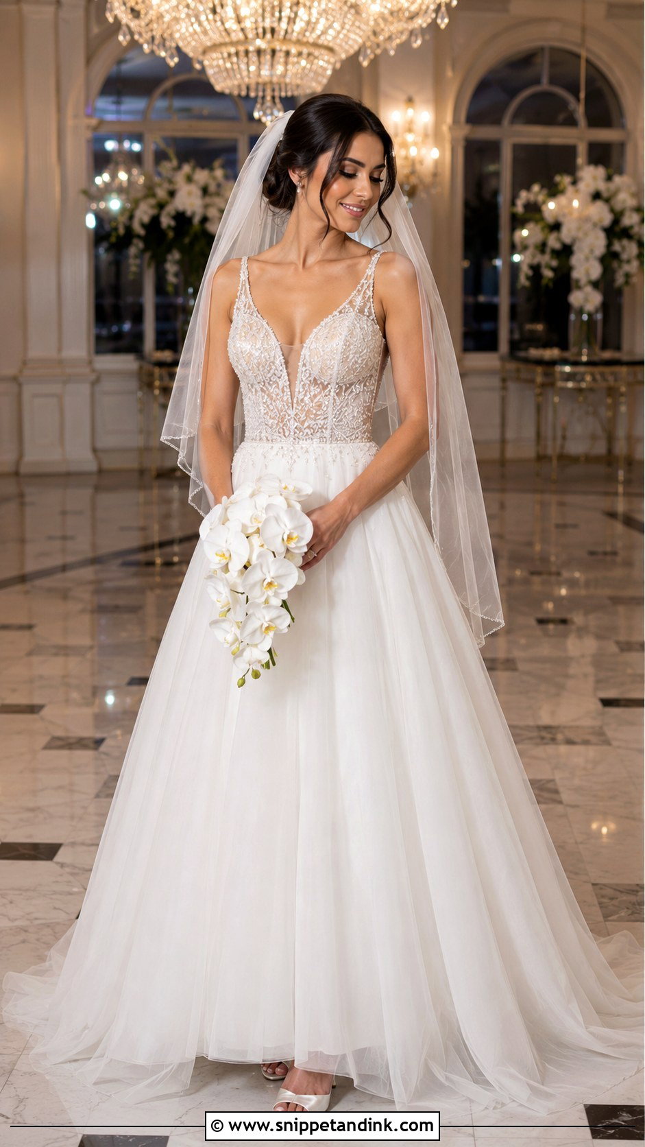 Beaded A Line Wedding Dress With Sheer Bodice - Snippet and Ink - 20 Classic a Line Wedding Dress Ideas