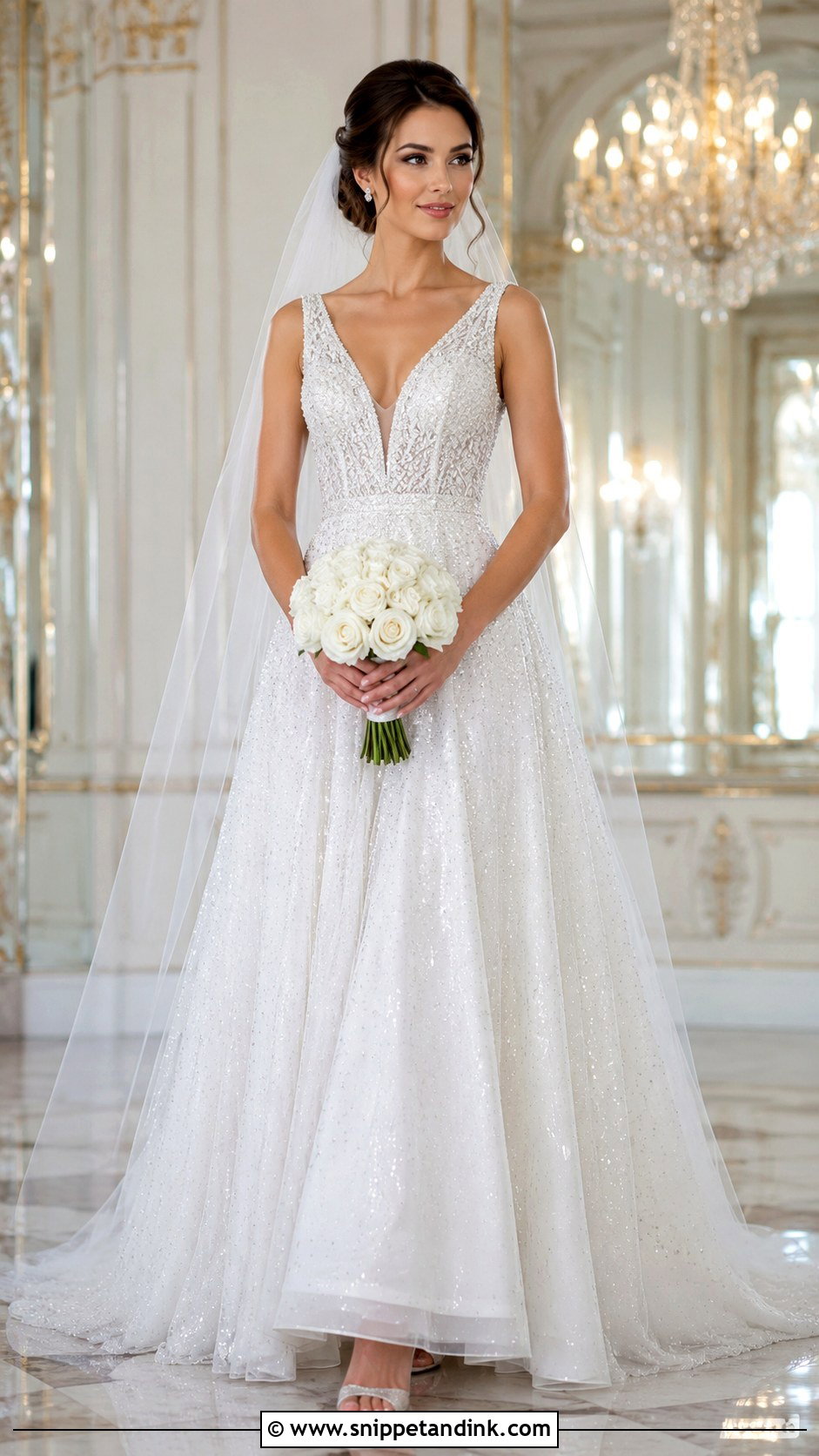 Beaded A Line Wedding Dress With Sparkling Accessories - Snippet and Ink - 20 A Shape Wedding Dress Ideas