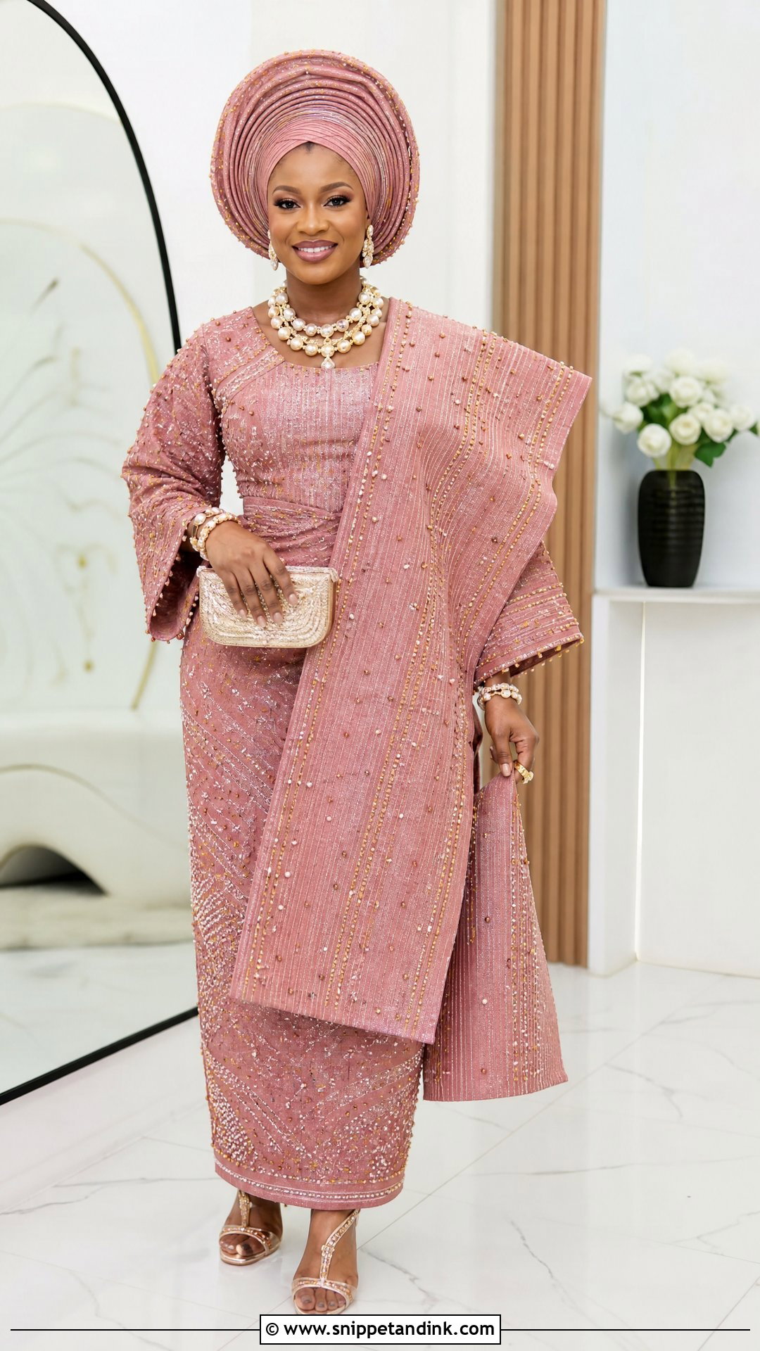 Beaded Aso Oke Bridal Attire - Snippet and Ink - 25 Yoruba Bride Traditional Attire Ideas