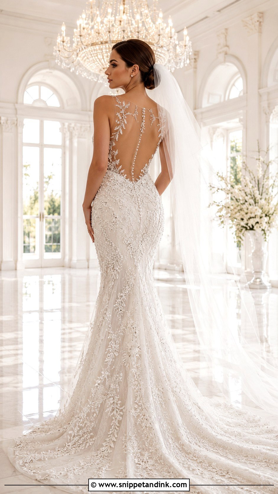 Beaded Backless Mermaid Wedding Dress - Snippet and Ink - 20 Backless Mermaid Wedding Dresses