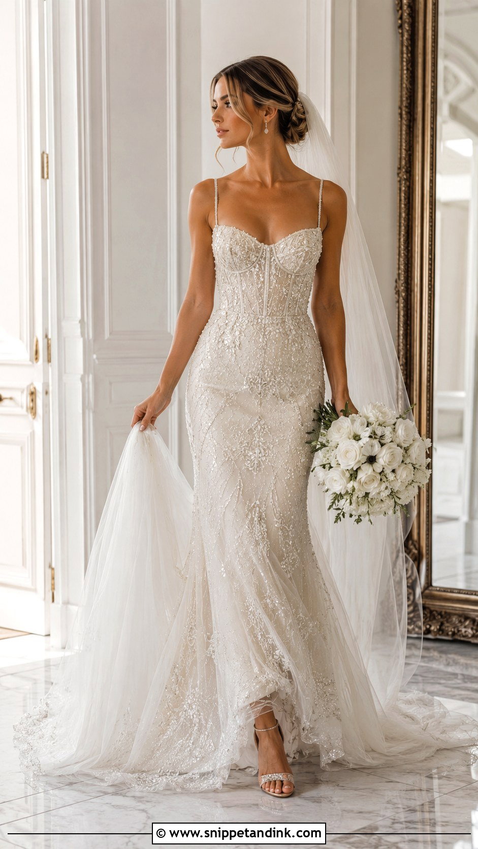 Beaded Balconette Wedding Dress With Straps - Snippet and Ink - 20 Balconette Wedding Dress Ideas