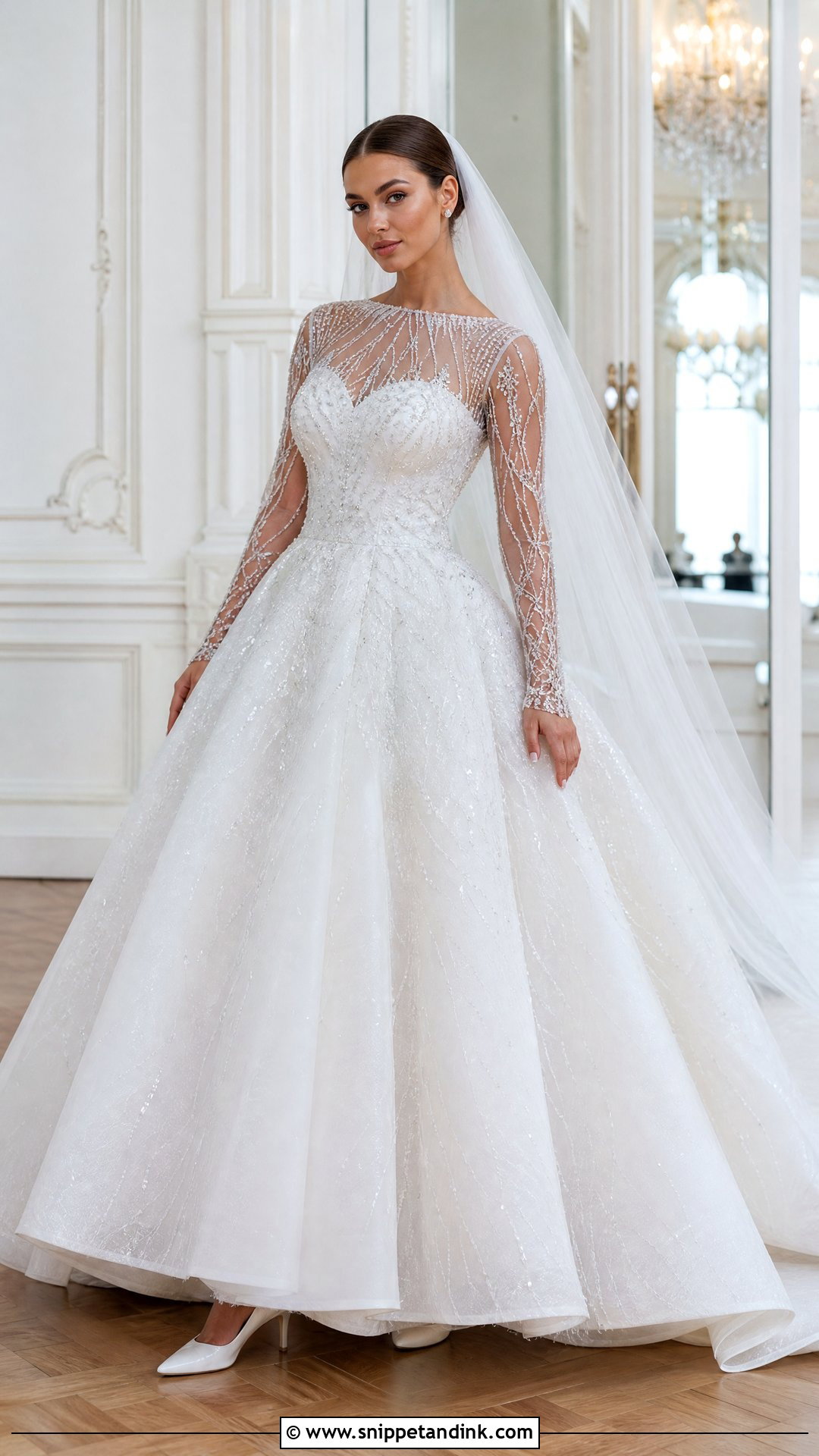 Beaded Ball Gown Illusion Sleeve Wedding Dress - Snippet and Ink - 20 Illusion Sleeve Wedding Dress Ideas