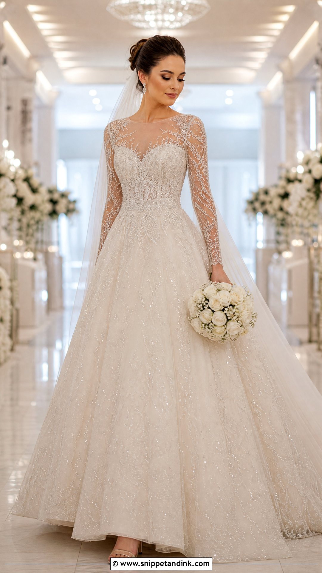 Beaded Ballgown Wedding Dress With Sleeves - Snippet and Ink - 25 Ballgown Wedding Dress with Sleeves