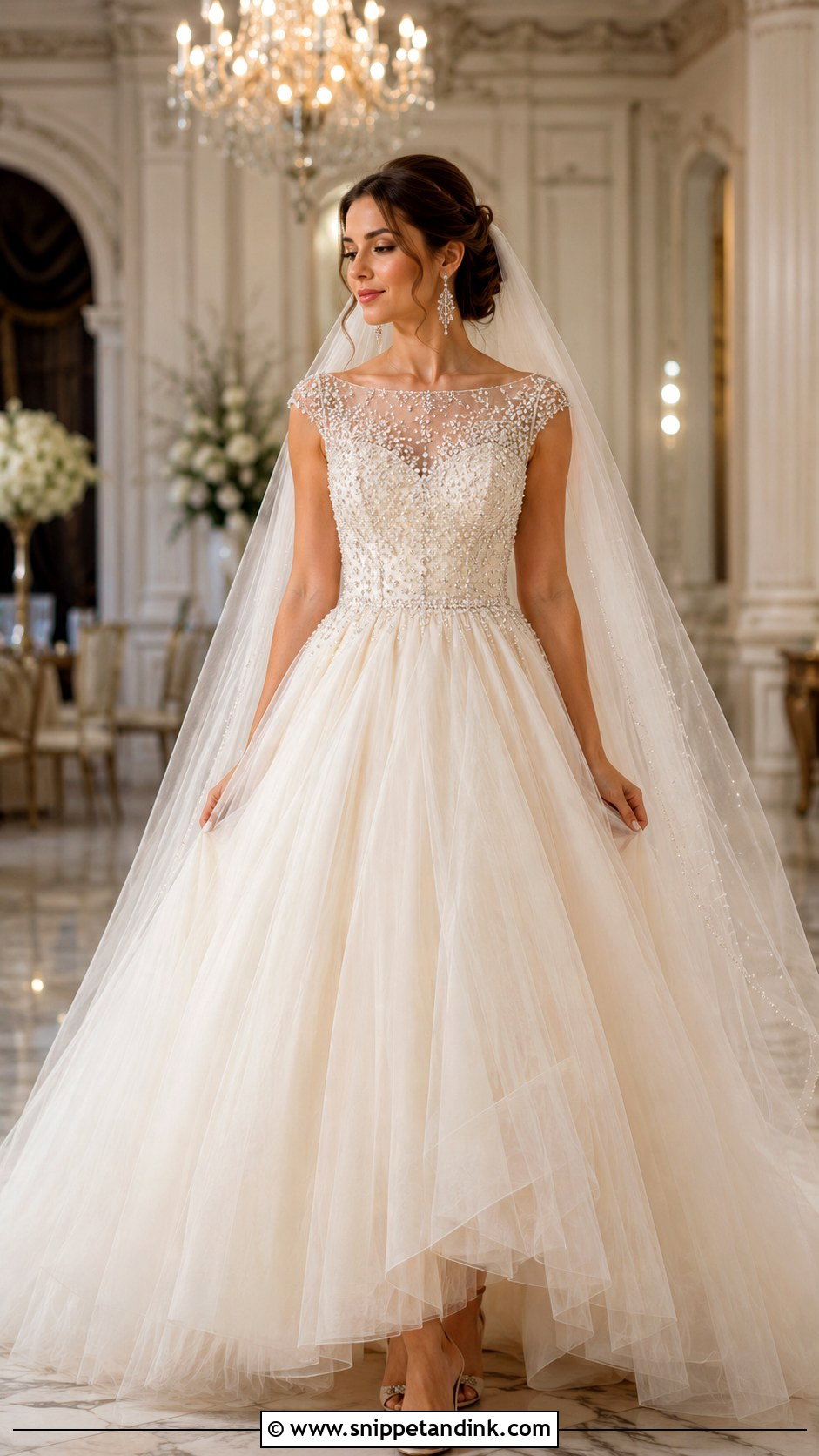 Beaded Bateau Neckline Wedding Dress With Tulle Skirt - Snippet and Ink - 20 Bateau Neckline Wedding Dress Ideas