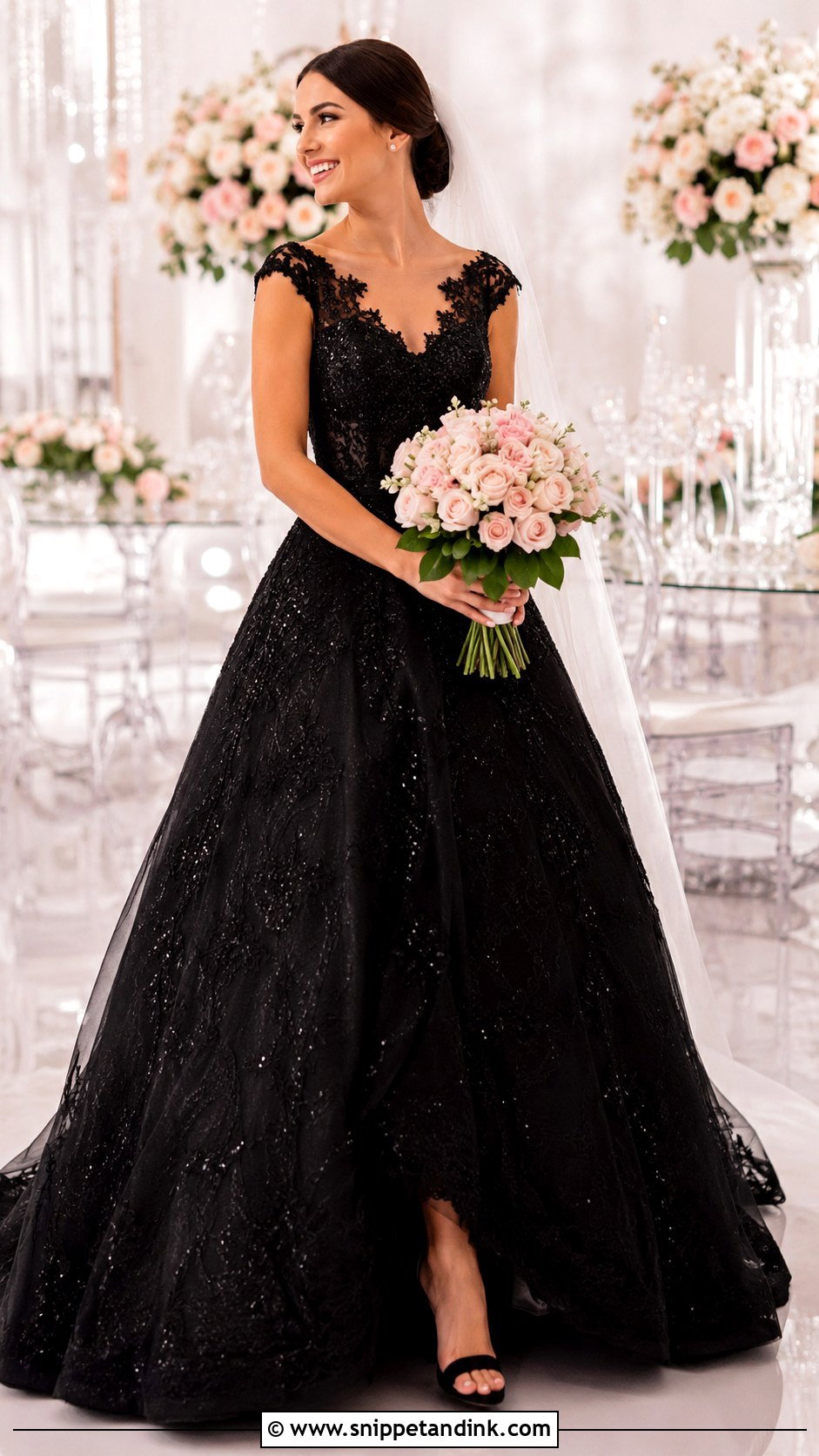Beaded Black Lace Wedding Dress - Snippet and Ink - 20 Black Lace Wedding Dresses