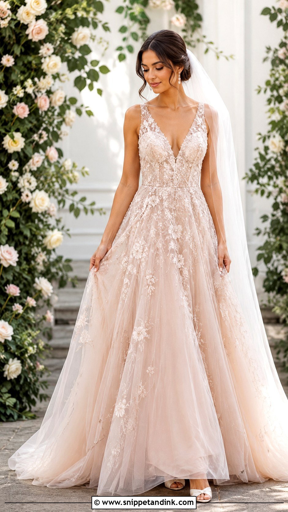 Beaded Blush Wedding Dress - Snippet and Ink - 25 Beaded Wedding Dresses