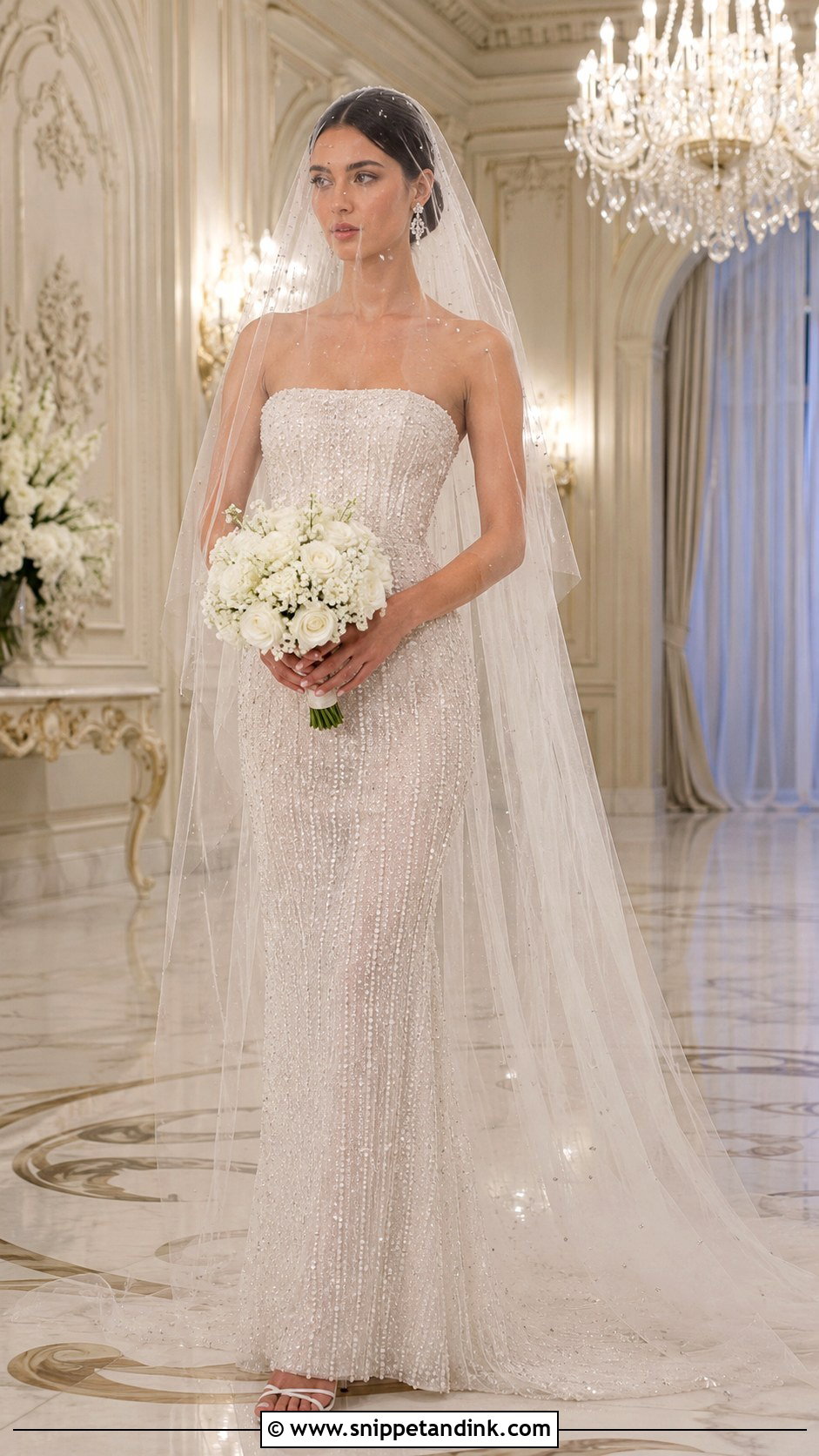 Beaded Blusher Veil With Beaded Gown - Snippet and Ink - 25 Veil Covering Face Ideas