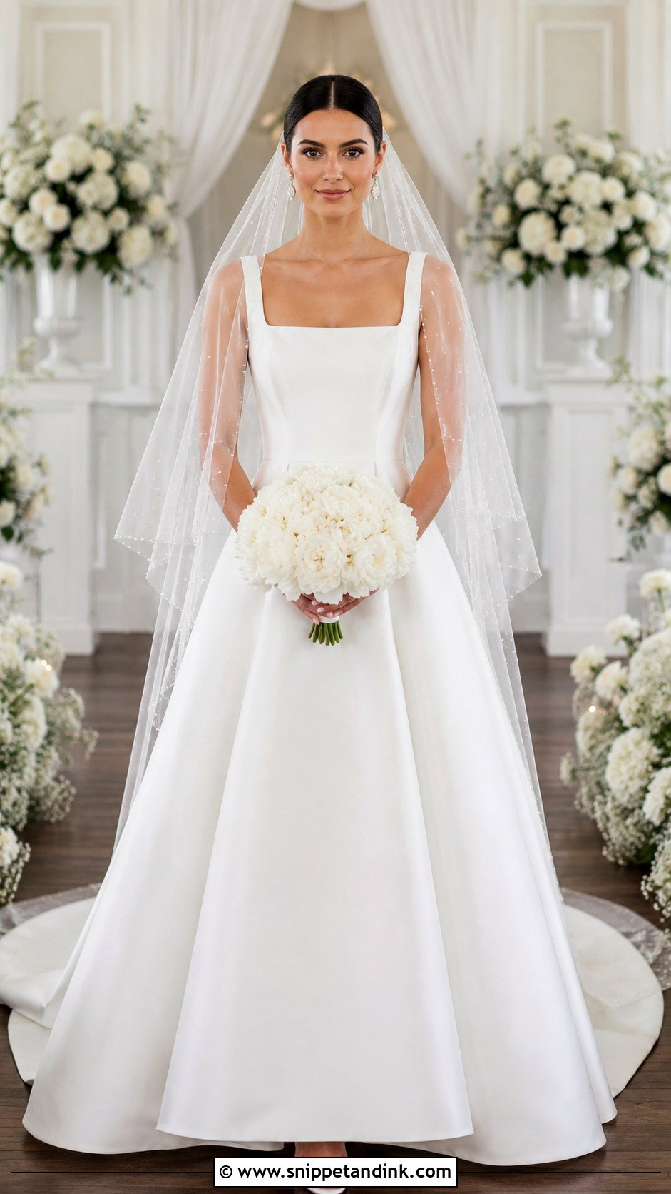 Beaded Blusher Veil With Square Neck Gown - Snippet and Ink - 20 Beaded Veils