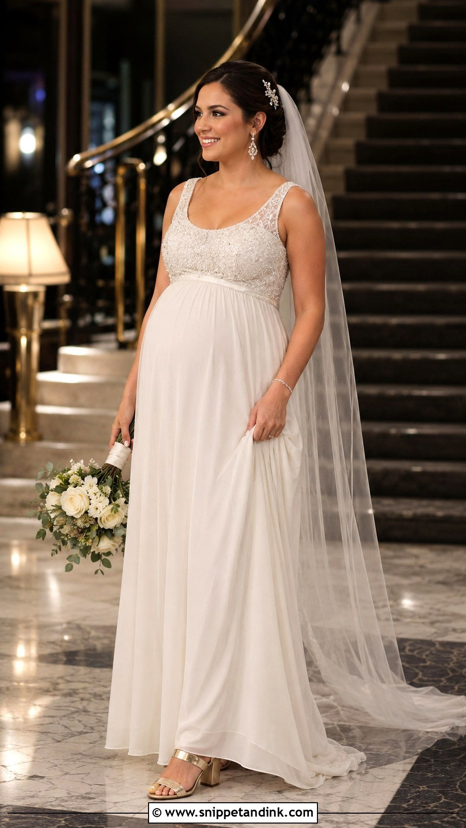Beaded Bodice Chiffon Maternity Wedding Dress - Snippet and Ink - 20 Maternity Wedding Dresses Pregnant Brides