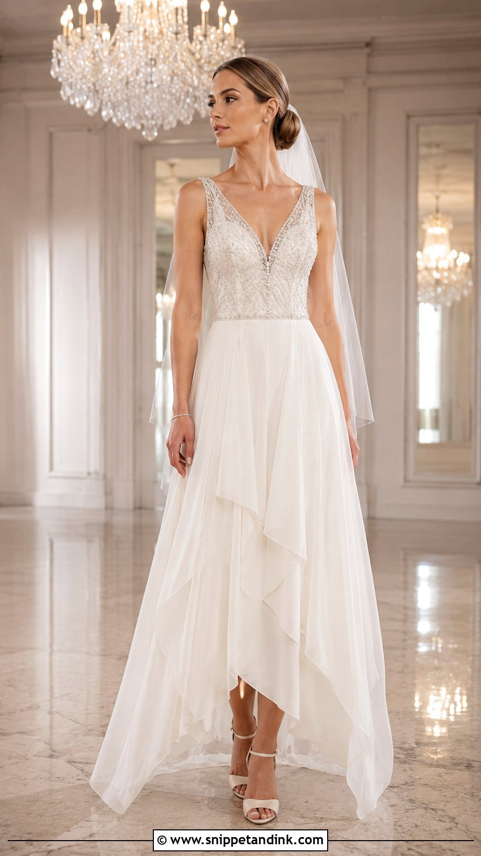 Beaded Bodice Handkerchief Wedding Dress - Snippet and Ink - 20 Handkerchief Wedding Dress Ideas