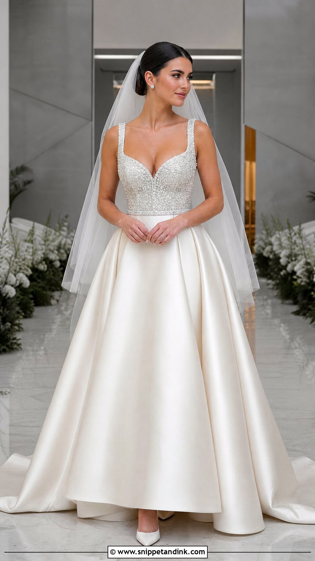 Beaded Bodice Satin Ball Gown Wedding Dress - Snippet and Ink - 20 Big Wedding Dresses Ball Gown