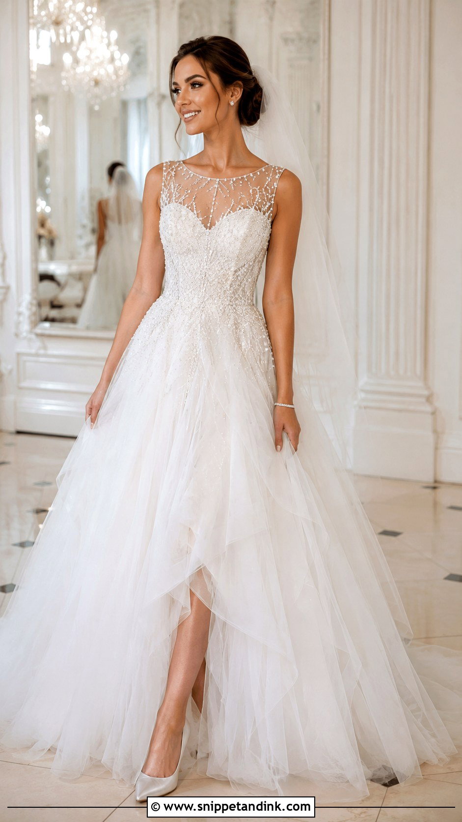 Beaded Bodice Tulle Wedding Dress - Snippet and Ink - 20 Full Wedding Dresses