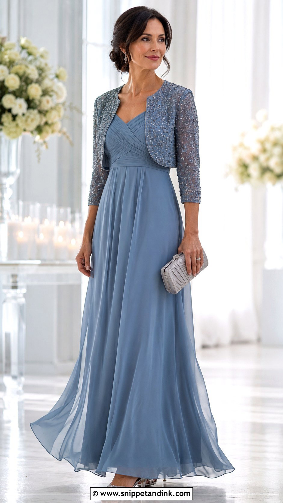 Beaded Bolero Jacket With Chiffon Maxi Dress - Snippet and Ink - 20 Jackets to Wear with Dresses to Wedding