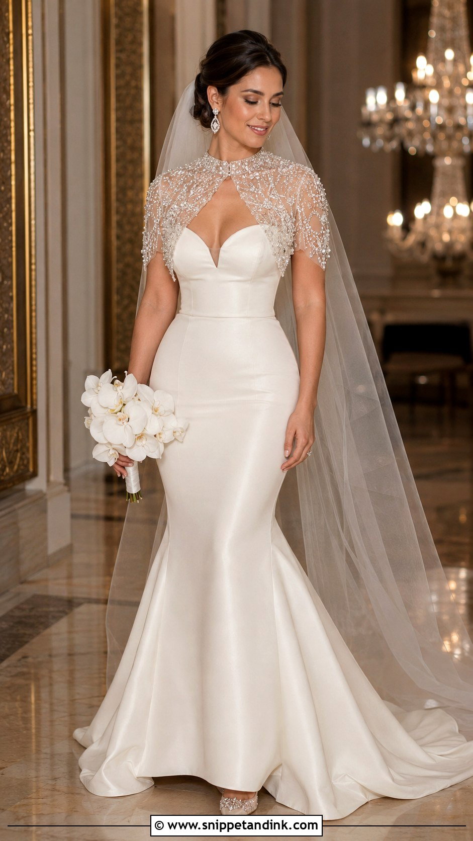 Beaded Bridal Bolero With Mermaid Dress - Snippet and Ink - 25 Bridal Bolero Ideas