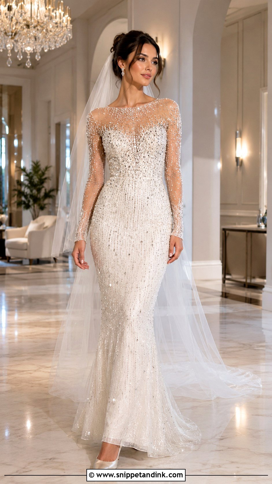Beaded Bridal Dress With Illusion Sleeves - Snippet and Ink - 20 Bridal Dresses with Sleeves