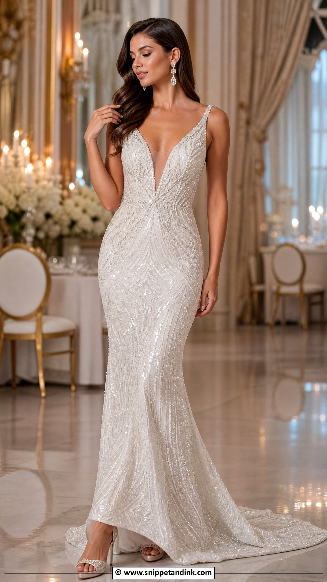 Beaded Bridal Gown With Crystal Earrings - Snippet and Ink - 35 Bridal Gown Ideas