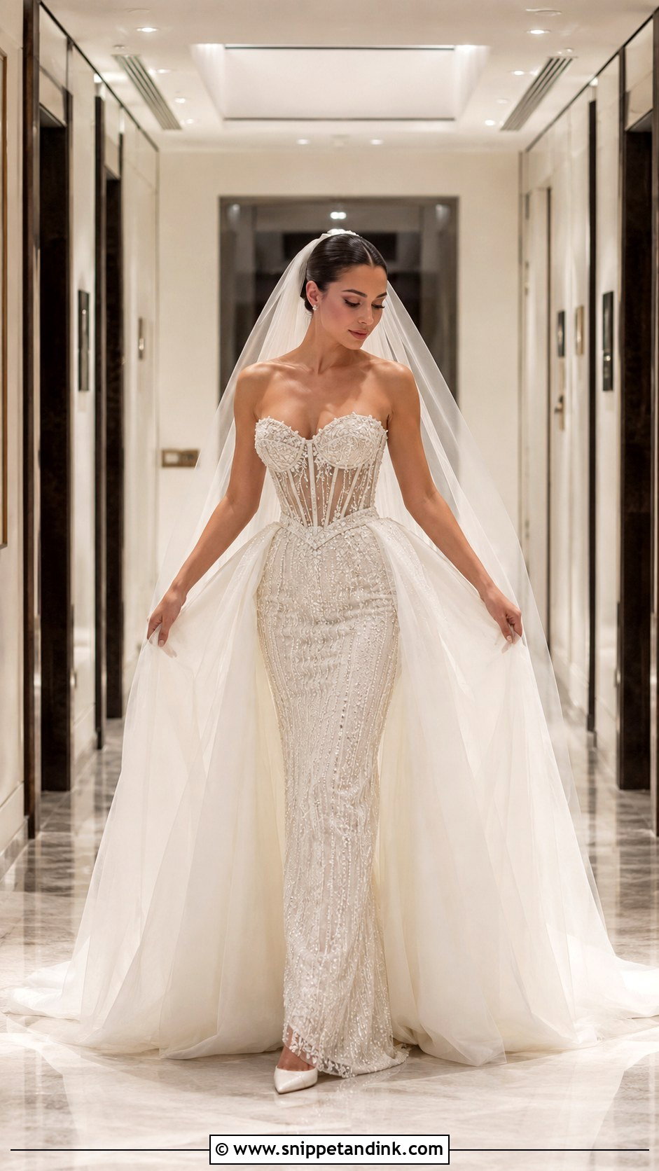Beaded Bridal Gown With Detachable Overskirt - Snippet and Ink - 20 Beaded Bridal Gown Ideas