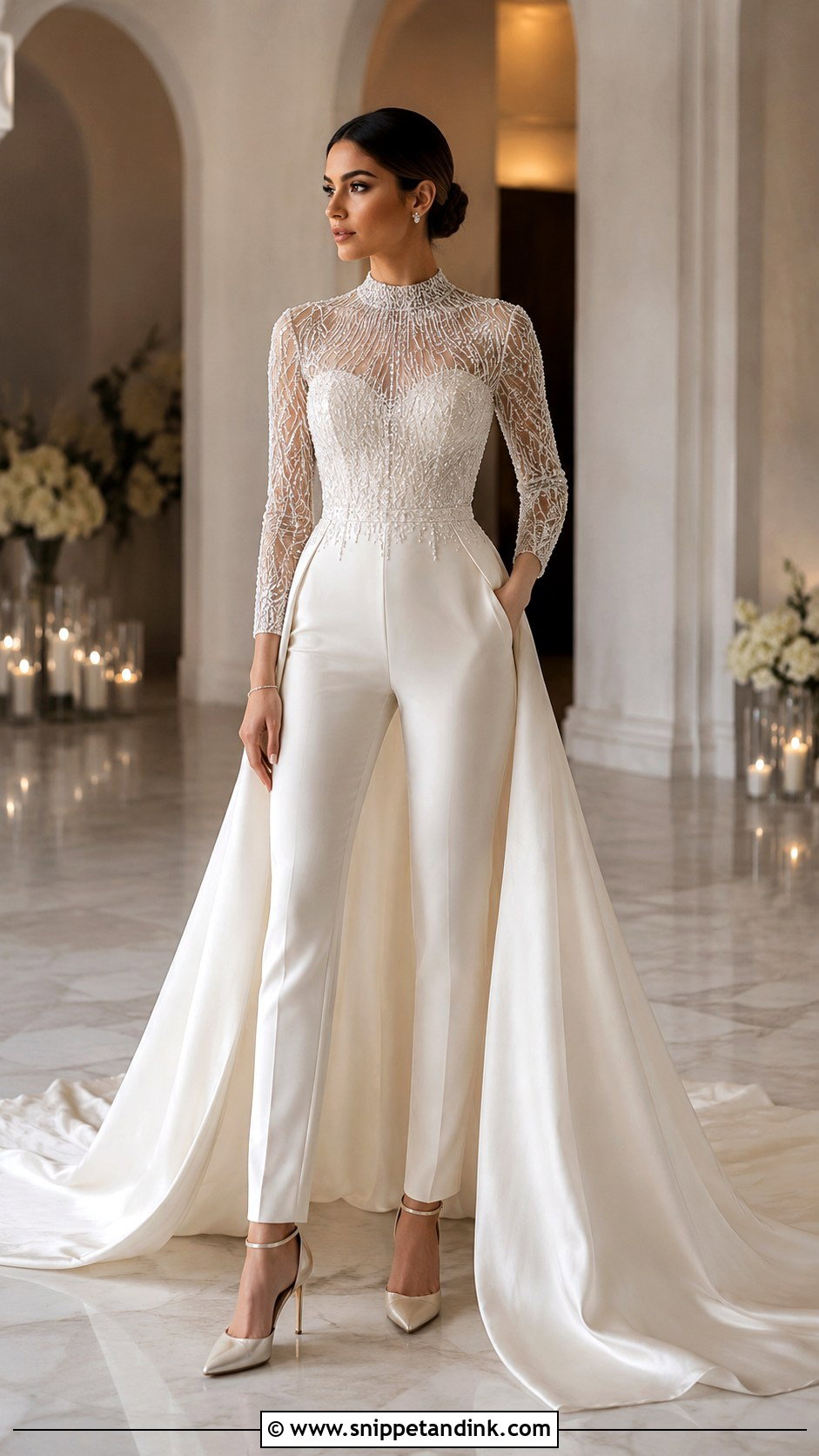 Beaded Bridal Jumpsuit With Train - Snippet and Ink - 25 Bridal Jumpsuit with Train Ideas