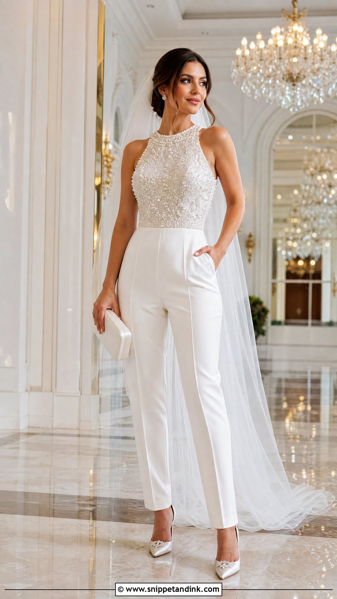 Beaded Bridal Jumpsuit - Snippet and Ink - 20 Pants Wedding Dress Ideas