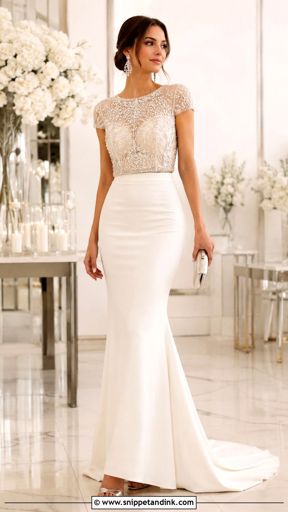 Beaded Bridal Top With Fitted Skirt - Snippet and Ink - 20 Bridal Tops Ideas