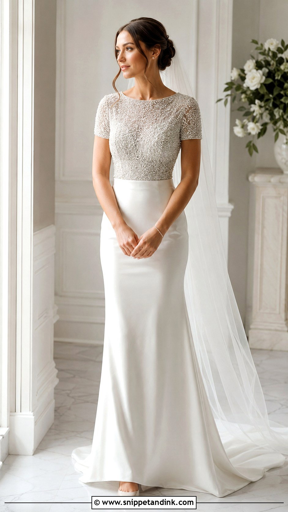 Beaded Bridal Top With Simple Satin Skirt - Snippet and Ink - 20 Bridal Separates Tops Ideas