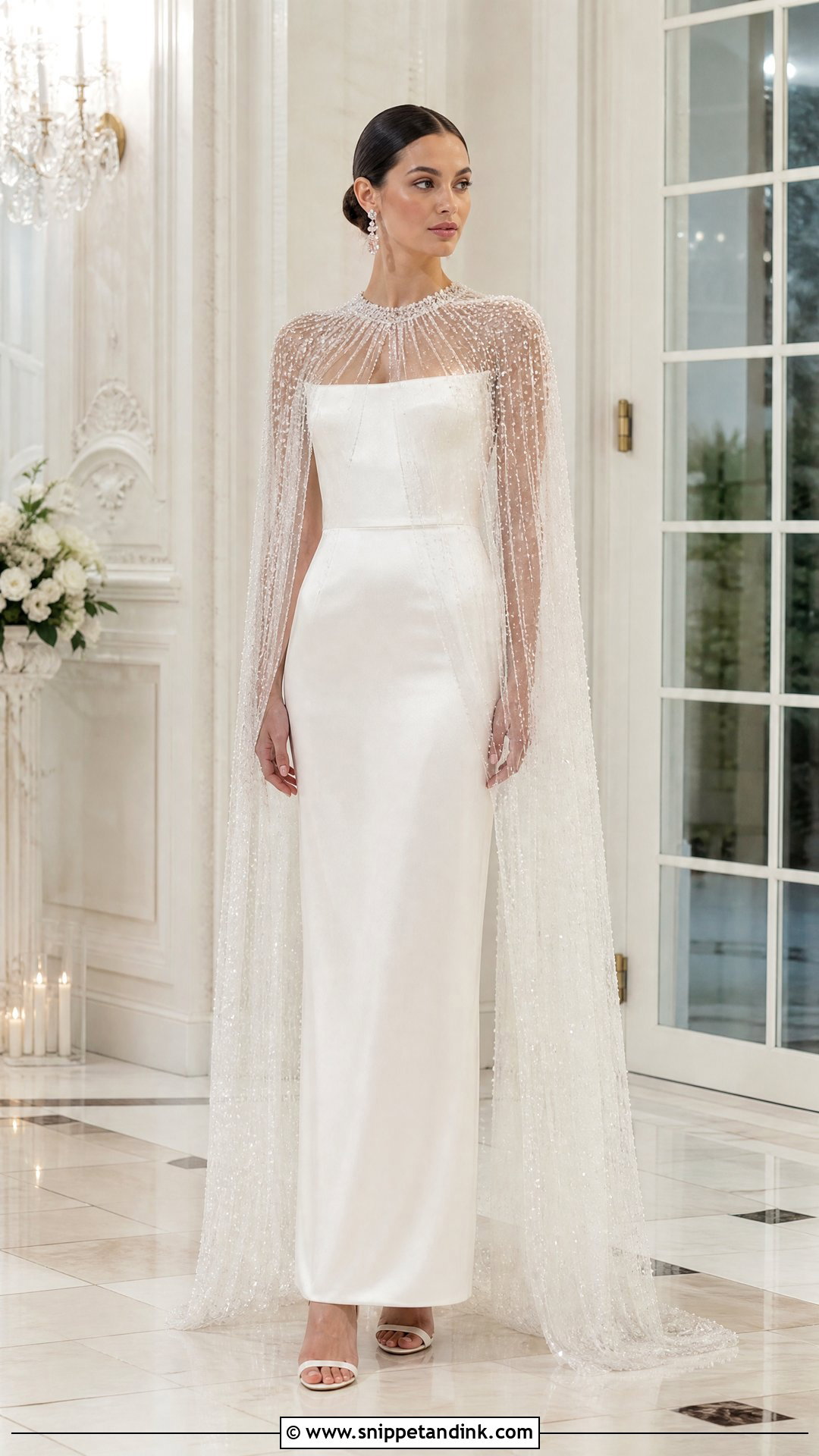Beaded Bride Cape With Simple Wedding Gown - Snippet and Ink - 25 Bride Cape Ideas