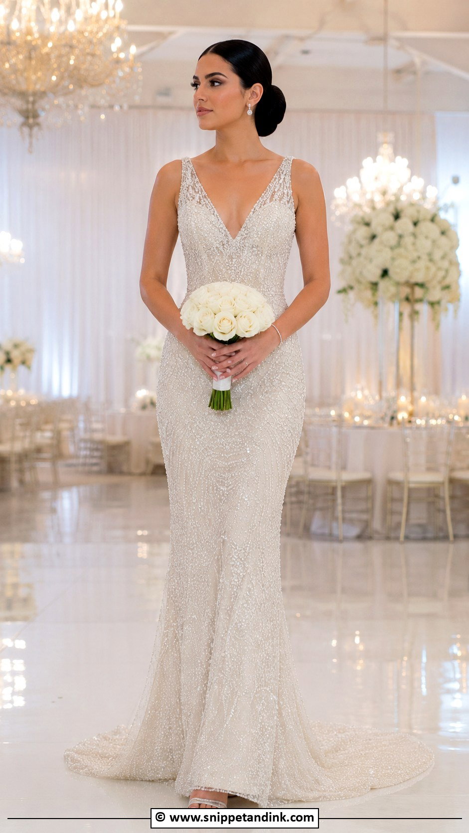 Beaded Bride Gown With Simple Jewelry - Snippet and Ink - 25 Bride Gowns