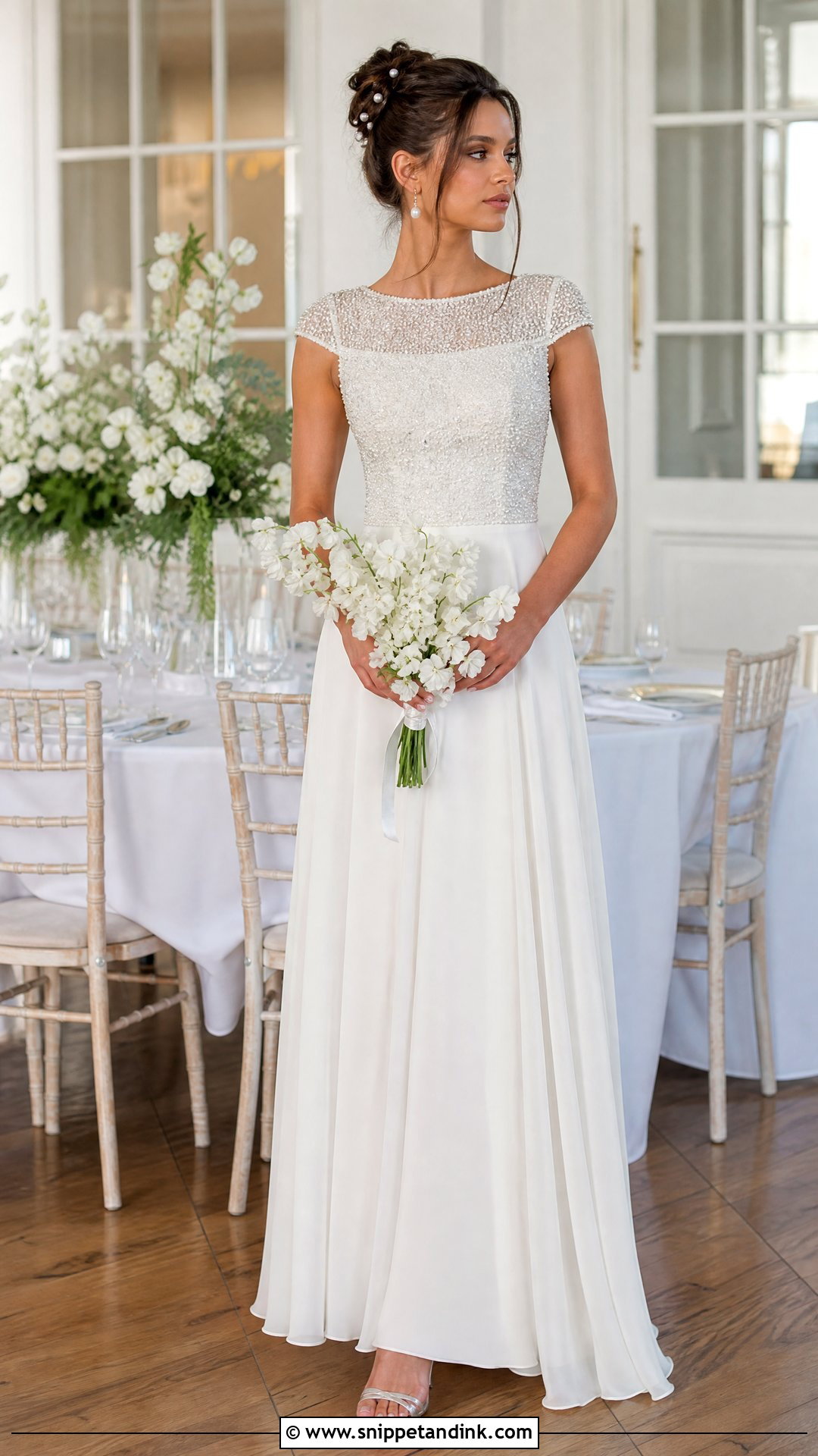 Beaded Cap Sleeve Sabrina Wedding Dress - Snippet and Ink - 20 Sabrina Wedding Dress Ideas